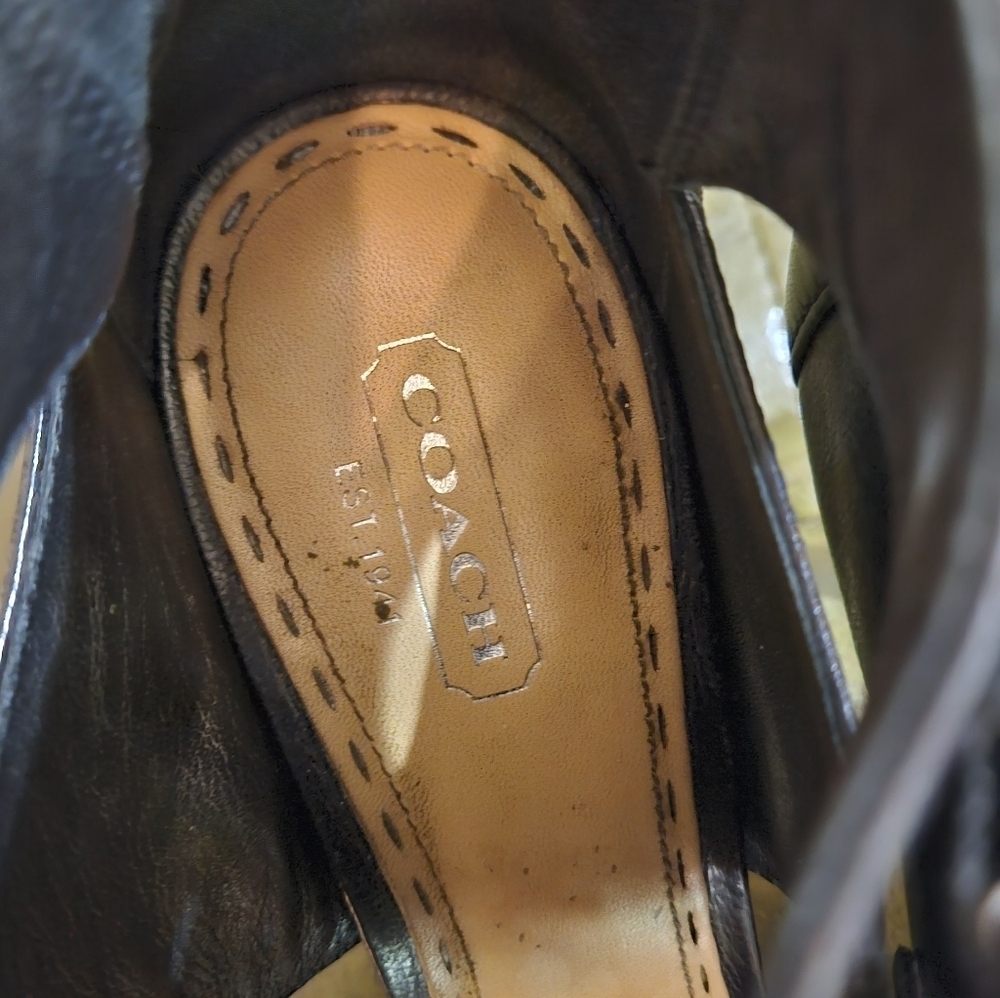 Coach Filomena Black Leather Buckle Peep Toe Stiletto Heels Size 8.5B - Picture 3 of 16